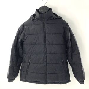 Double Down Mens Coat Full Zip Black Goose Down 961124 Hidden Hood Puffer Sz XL
